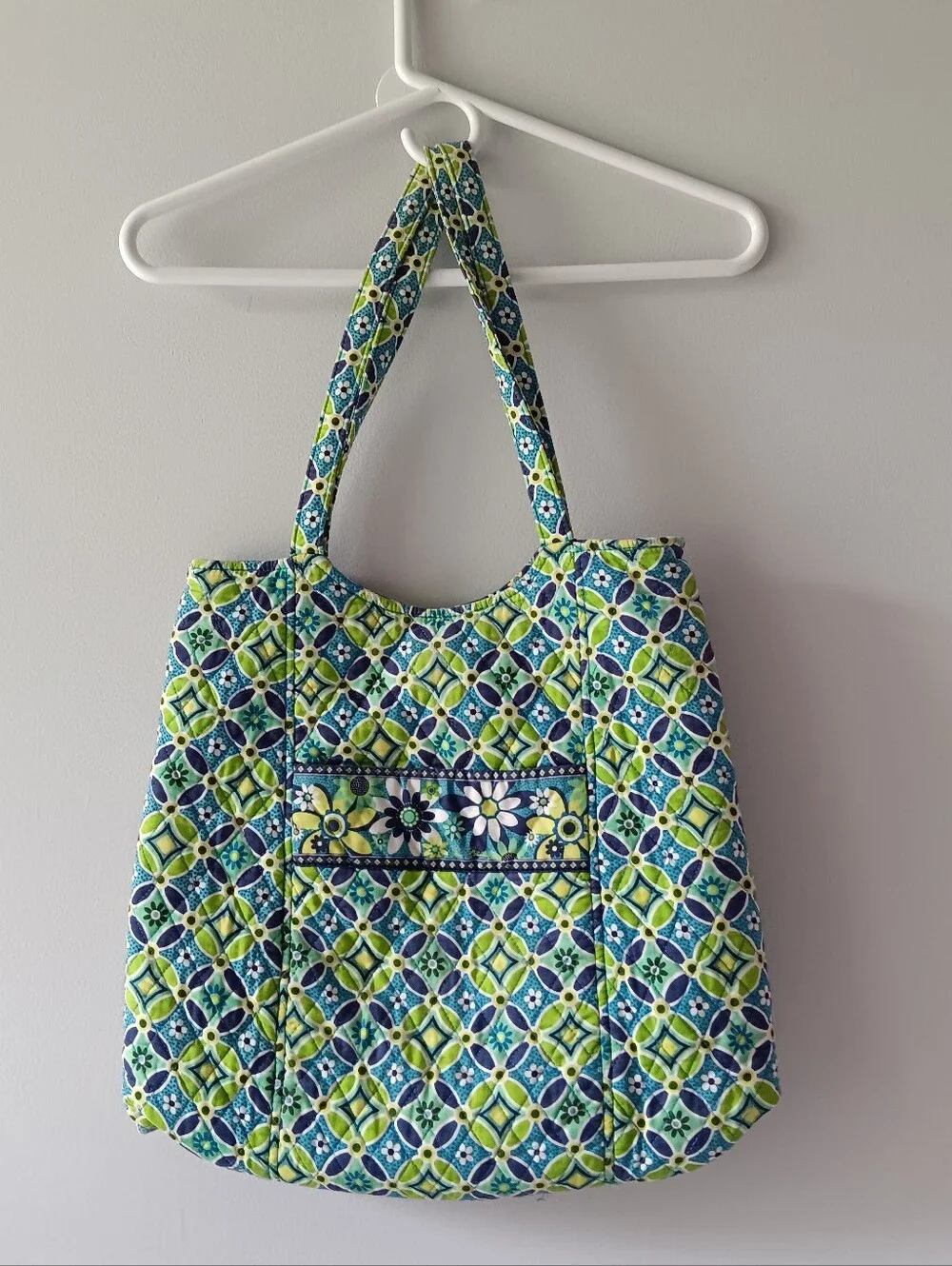 Vera Bradley Daisy Daisy Tote Bag Double Strap Pocket Blue Green Yellow Blue